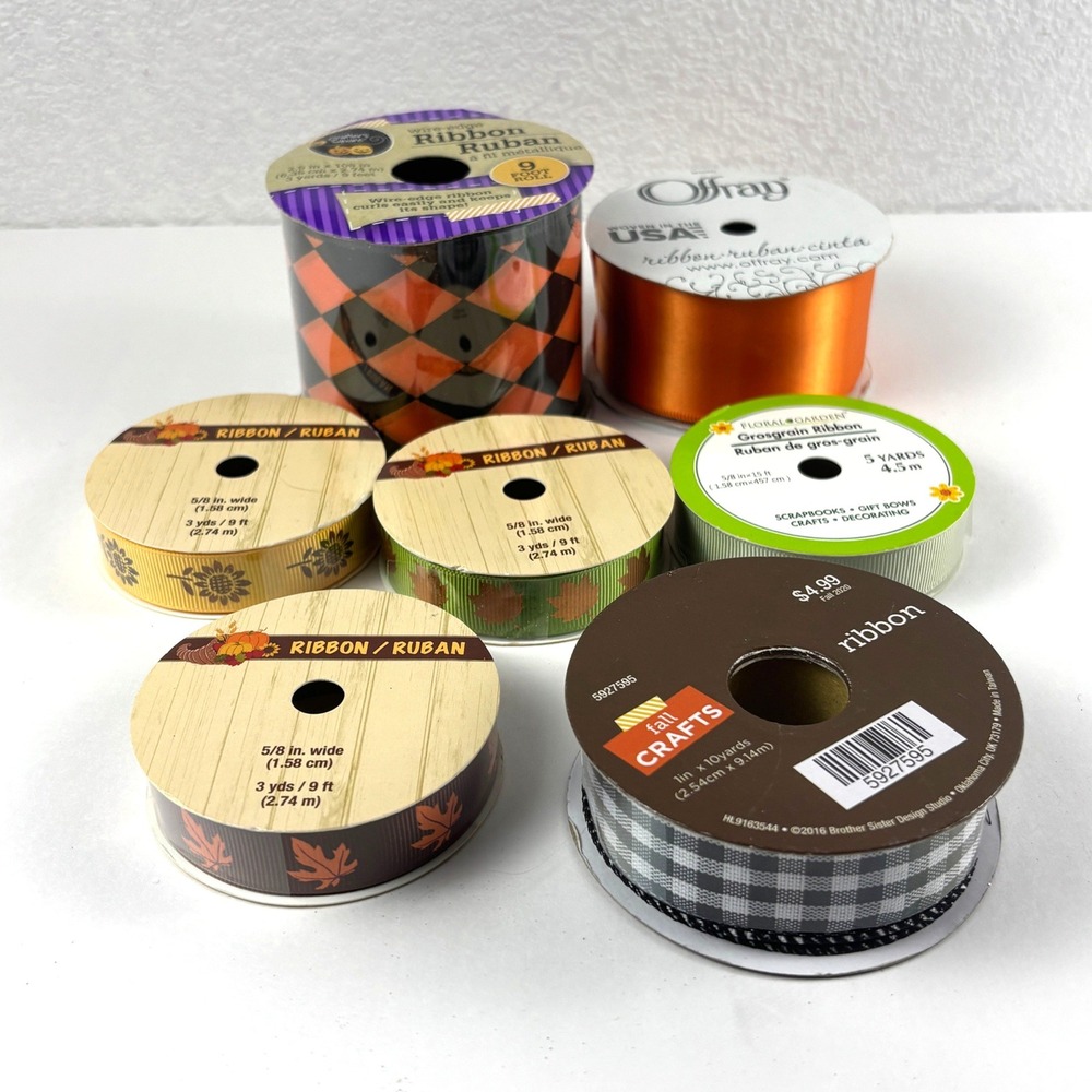 Offray Fall Craft Ribbon Lot Unisex OS Multicolor New Wired Satin Gingham Leaves